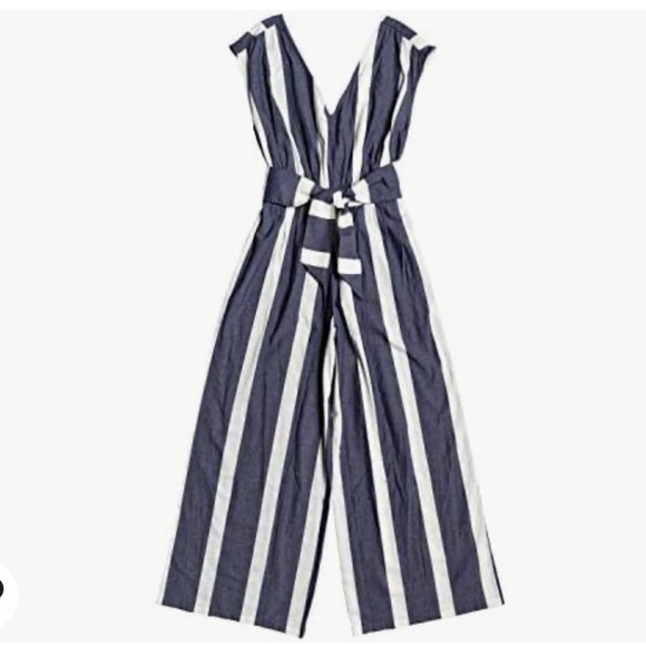 🌻ROXY "Same Old" Blues Striped Wide Leg Jumpsuit With Belt || Size Small - Picture 2 of 11